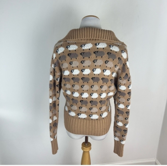 Zara Sheep Lamb Print Collared Sweater Size S Tan Blogger Favorite - Picture 4 of 5